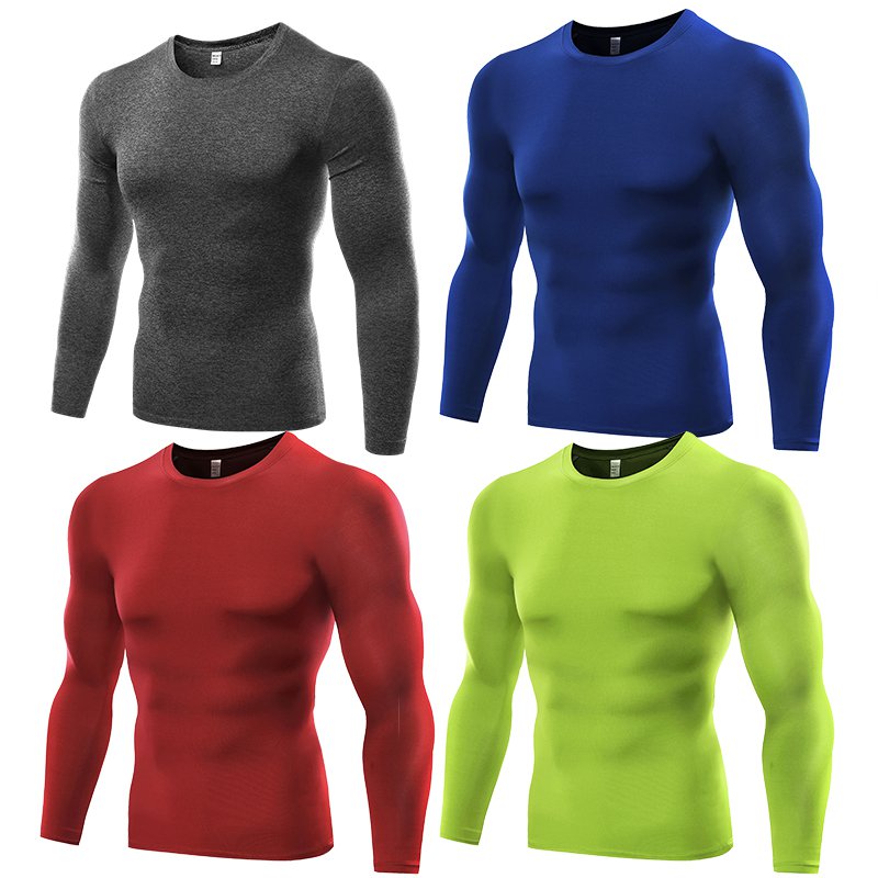 Mens Compression Top Long Sleeve Tights Under Base Layer Gym Quick Dry  T-shirt