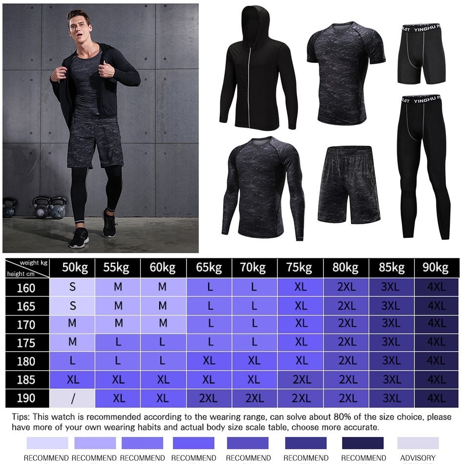 Details about   REXCHI 5 Pcs/Set Men's Tracksuit Gym Fitness Compression Sports Suit Clothes Run 